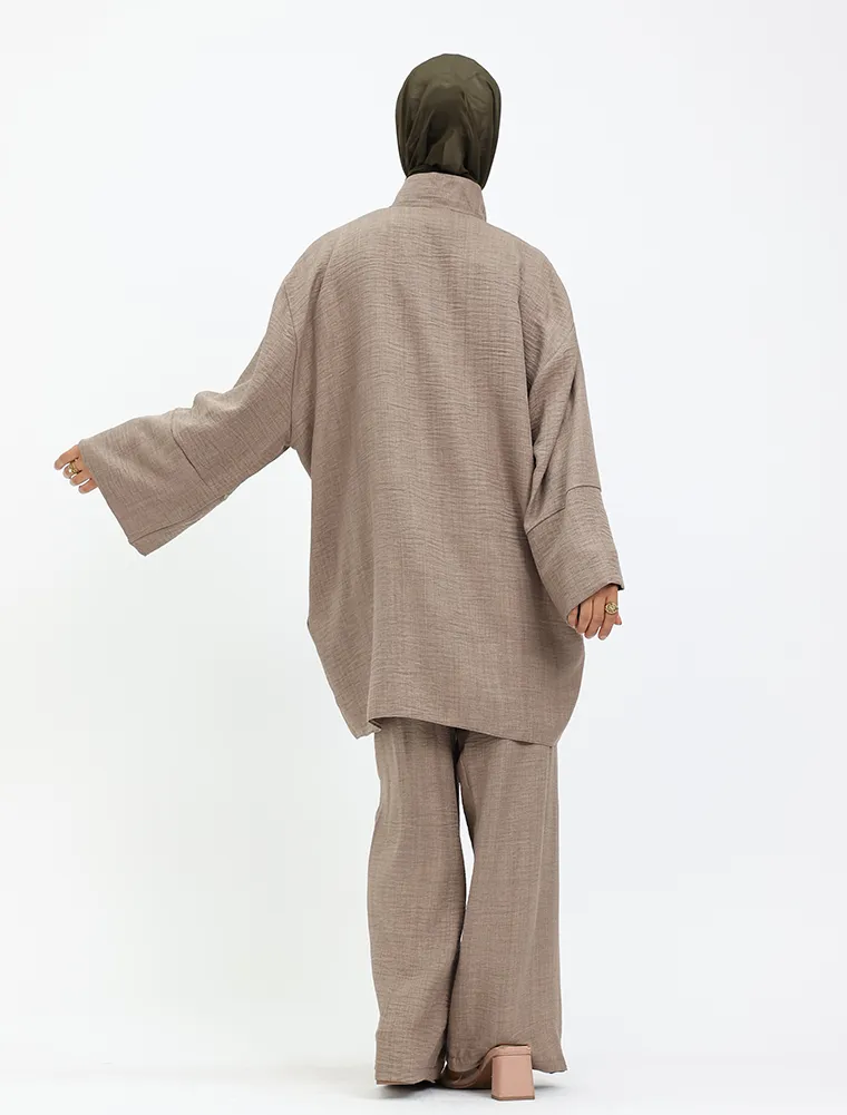 Mocha Linen Feel Casual Co Ord